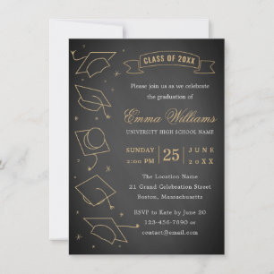 Rustic Chalkboard Black and Gold Graduation Party Kaart