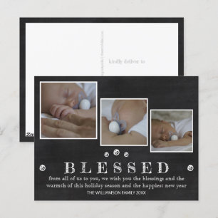 Rustic Chalkboard Blessed Chic 3 Photo Holiday Briefkaart