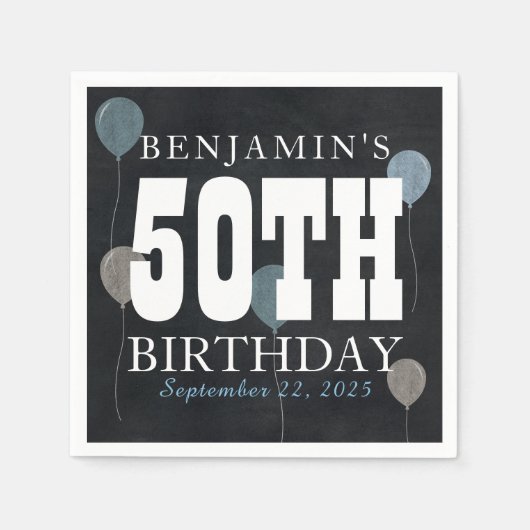 Rustic Chalkboard Blue Balloon Modern Birthday Servet (Voorkant)