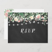 Rustic Chalkboard Blush Floral lights bruiloft rsv Uitnodiging Briefkaart (Voorkant / Achterkant)