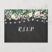 Rustic Chalkboard Blush Floral lights bruiloft rsv Uitnodiging Briefkaart (Voorkant)