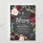 Rustic Chalkboard Burgundy Floral Wreath Blessing Kaart (Voorkant)