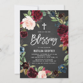 Rustic Chalkboard Burgundy Floral Wreath Blessing Kaart