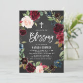 Rustic Chalkboard Burgundy Floral Wreath Blessing Kaart (Staand voorkant)