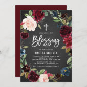 Rustic Chalkboard Burgundy Floral Wreath Blessing Kaart (Voorkant / Achterkant)