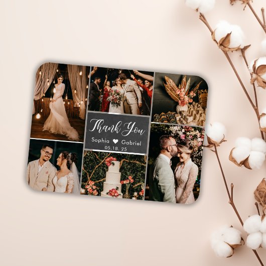 Rustic Chalkboard Collage Wedding Bedankt Magnet Magneet