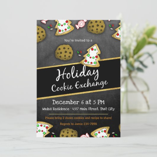 Rustic Chalkboard Cookie Exchange Invitation Kaart (Staand voorkant)