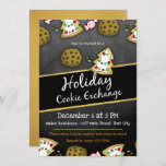 Rustic Chalkboard Cookie Exchange Invitation Kaart<br><div class="desc">Fun- en bijtende achtergrondvormgeving van het krijtbord. Faux goudelementen. Handgetekende en gekleurde koekjeskunst van Valarie Wade. Maak een indruk door deze leuke feestelijke uitnodiging van de koekjeswisselaar te sturen.</div>