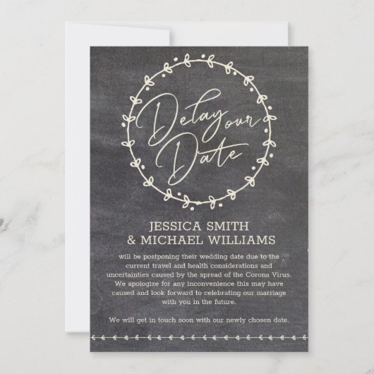 Rustic Chalkboard Corona-virus vertragen Datum Kaa Kaart (Voorkant)