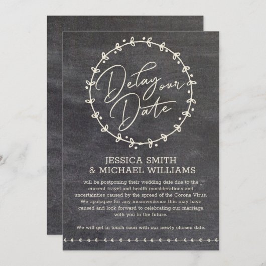 Rustic Chalkboard Corona-virus vertragen Datum Kaa Kaart (Voorkant / Achterkant)