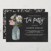 Rustic Chalkboard Daisy in Mason Jar Tea Party Kaart (Voorkant / Achterkant)