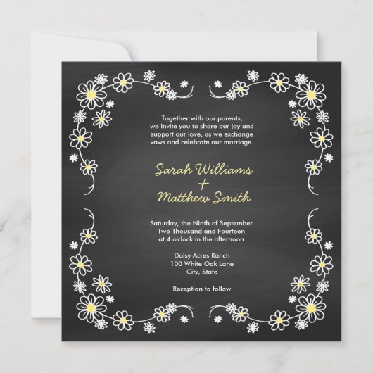 Rustic Chalkboard Daisy Wedding Invitations Kaart (Voorkant)