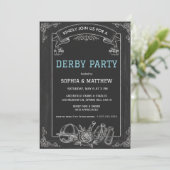 Rustic Chalkboard Derby Party Invitation Kaart (Staand voorkant)