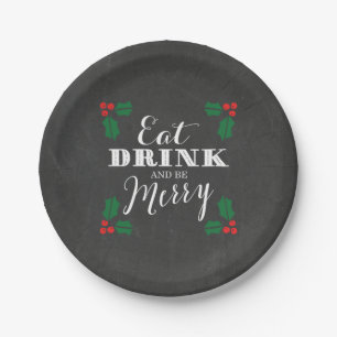 Rustic Chalkboard Eat Drink and be Merry Kerstmis Papieren Bordje
