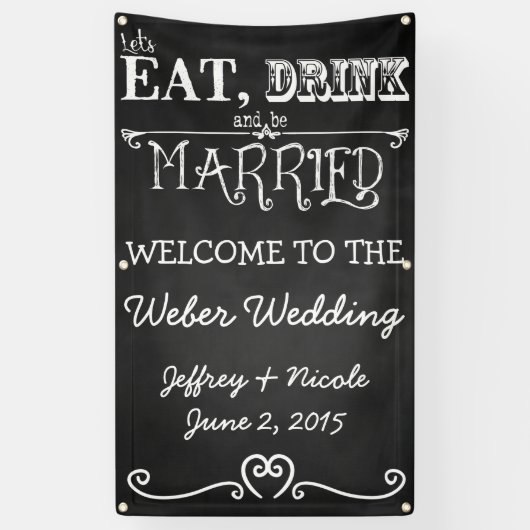 Rustic Chalkboard Eat Drink is huwelijkshuwelijk Spandoek (Verticaal)