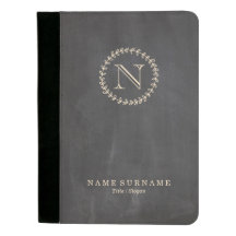 Rustic Chalkboard Elegant Cream Leaf Monogram