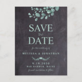 Rustic Chalkboard Eucalyptus Greenery Save the Da Aankondigingskaart (Voorkant)
