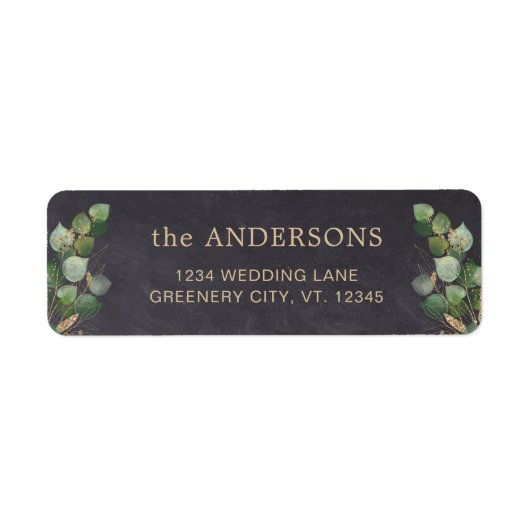 Rustic Chalkboard Eucalyptus Greenery Wedding Etiket (Voorkant)