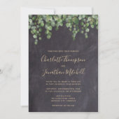 Rustic Chalkboard Eucalyptus Greenery Wedding Kaart (Voorkant)