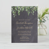 Rustic Chalkboard Eucalyptus Greenery Wedding Kaart (Staand voorkant)