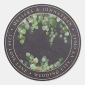 Rustic Chalkboard Eucalyptus Greenery Wedding Ronde Sticker (Voorkant)