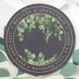 Rustic Chalkboard Eucalyptus Greenery Wedding Ronde Sticker
