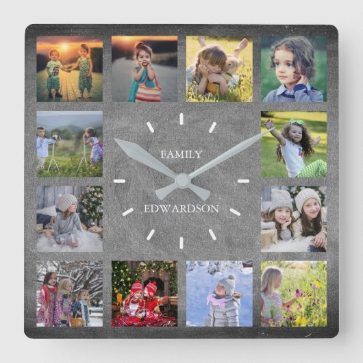 Rustic chalkboard Family foto collaps monogram Vierkante Klok (Voorkant)