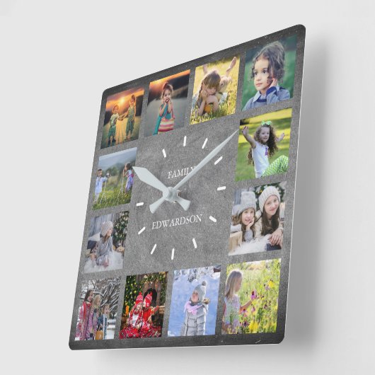 Rustic chalkboard Family foto collaps monogram Vierkante Klok (Hoek)