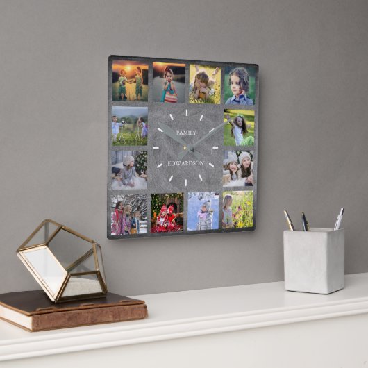 Rustic chalkboard Family foto collaps monogram Vierkante Klok (Kantoor)