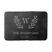 Rustic Chalkboard Family Monogram Laurel Wreath Badmat (Voorkant)