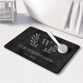 Rustic Chalkboard Family Monogram Laurel Wreath Badmat