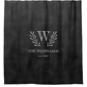 Rustic Chalkboard Family Monogram Laurel Wreath Douchegordijn (Voorkant)
