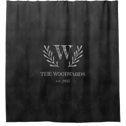 Rustic Chalkboard Family Monogram Laurel Wreath Douchegordijn (Voorkant)