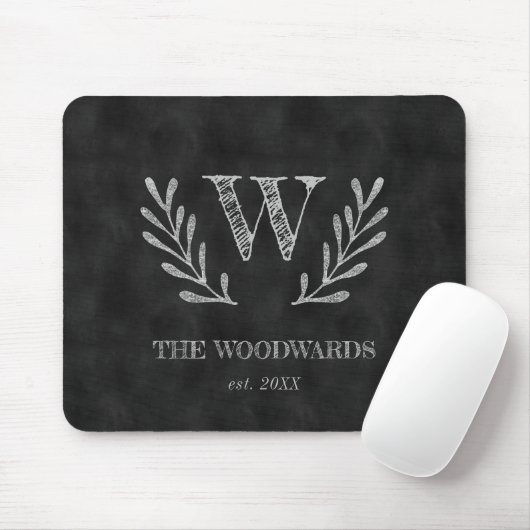 Rustic Chalkboard Family Monogram Laurel Wreath Muismat (Met muis)