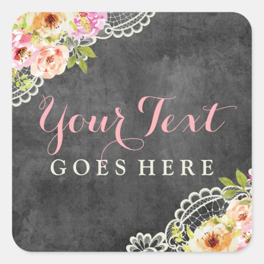Rustic Chalkboard Farmhouse Rozen Lace Shabby Vierkante Sticker (Voorkant)