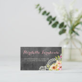 Rustic Chalkboard Farmhouse Rozen Lace Shabby Visitekaartje (Staand voorkant)