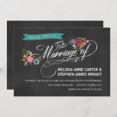 Rustic Chalkboard Floral Banner Wedding Invites Kaart (Voorkant / Achterkant)