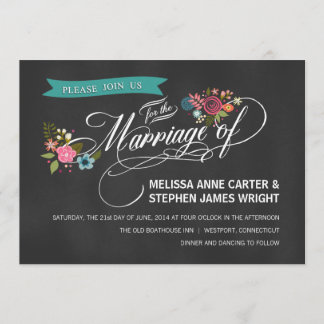 Rustic Chalkboard Floral Banner Wedding Invites Kaart