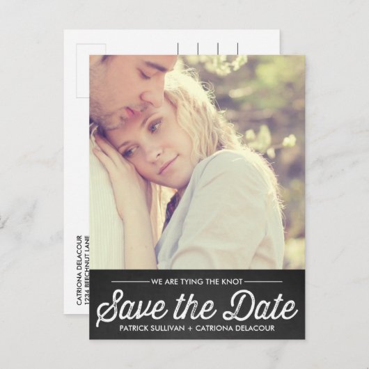 RUSTIC CHALKBOARD | FOTO BESPAAR DE DATUM-BRIEFKAA AANKONDIGINGSKAART (Voorkant / Achterkant)