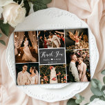 Rustic Chalkboard Foto Collage Weddenschap Harteli Briefkaart<br><div class="desc">Rustic Chalkboard Hand Letterde het Band van het Manuscript Multi Foto Collage Dank u Briefkaart. De stijlvolle bruiloft bedankt je sjabloon met zes (6) foto op de voorkant en één (1) foto op de achterkant. Met de tekst "dank u" in een handgeschreven lettertype met letterschrift met lettertekens in wit op...</div>