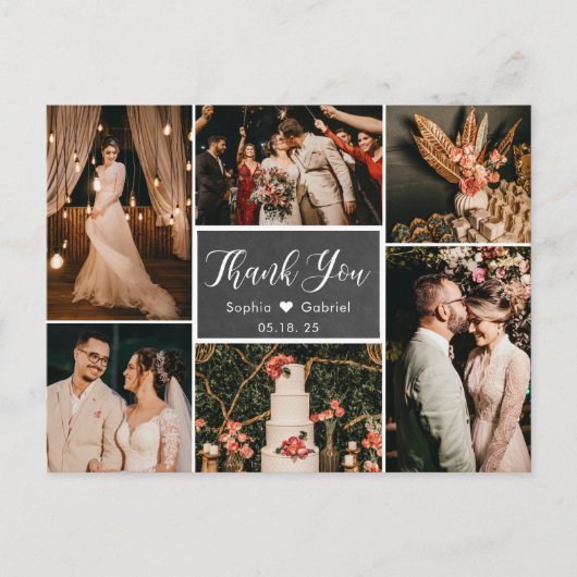 Rustic Chalkboard Foto Collage Weddenschap Harteli Briefkaart (Voorkant)