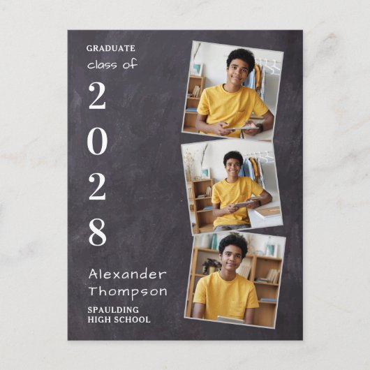 Rustic Chalkboard Gepersonaliseerd 3 Foto Afstuder Aankondigingskaart (Voorkant)