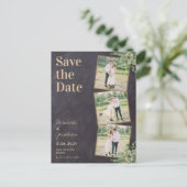 Rustic Chalkboard Greenery 3 Foto slaat de datum o Briefkaart (Staand voorkant)