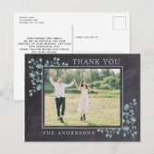 Rustic Chalkboard Greenery Foliage Foto bedankt Briefkaart (Voorkant / Achterkant)