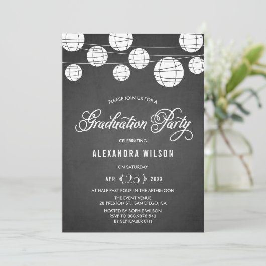 Rustic Chalkboard Hanging Lantern Afstuderen Kaart (Staand voorkant)