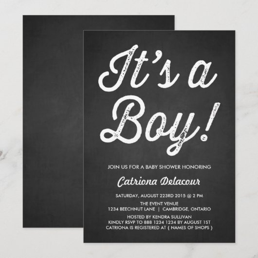 RUSTIC CHALKBOARD | HET IS EEN JONGENS BABY SHOWER KAART (Voorkant / Achterkant)