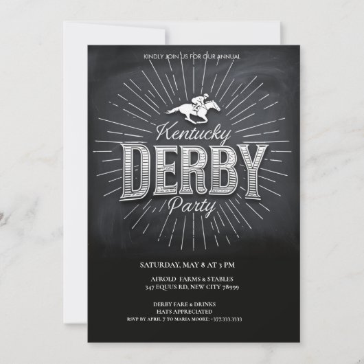 Rustic Chalkboard Kentucky Derby Party Invitation Kaart (Voorkant)