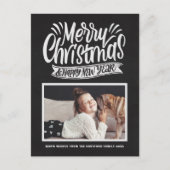 Rustic Chalkboard Merry Christmas Script Foto Feestdagenkaart (Voorkant)