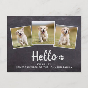 Rustic Chalkboard New Pet Photo Hallo Puppy Dog Aankondigingskaart