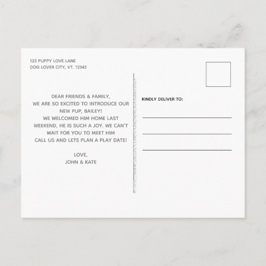 Rustic Chalkboard New Pet Photo Hallo Puppy Dog Aankondigingskaart (Achterkant)